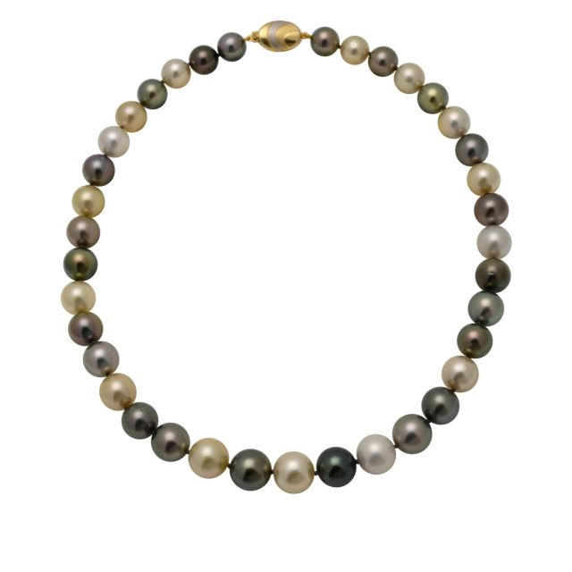 Tahitian And South Sea Pearl Necklace On 18ct Bi Colour Clasp