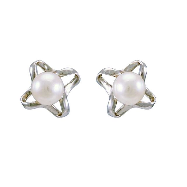 Funky 14ct White gold Akoya Pearl Stud Earrings