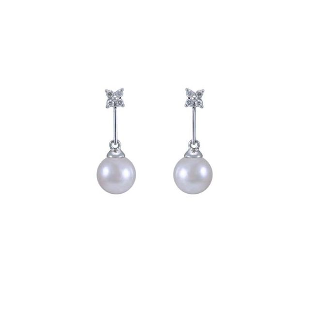 Akoya Pearl & Diamond 4 Stone Diamond Drop Earrings  |  18ct White Gold
