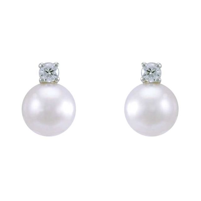 Akoya Pearl and Diamond classic 4 claw stud earrings