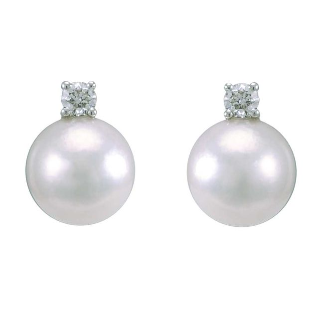 Classic Akoya Pearl and Diamond 4 claw stud earrings