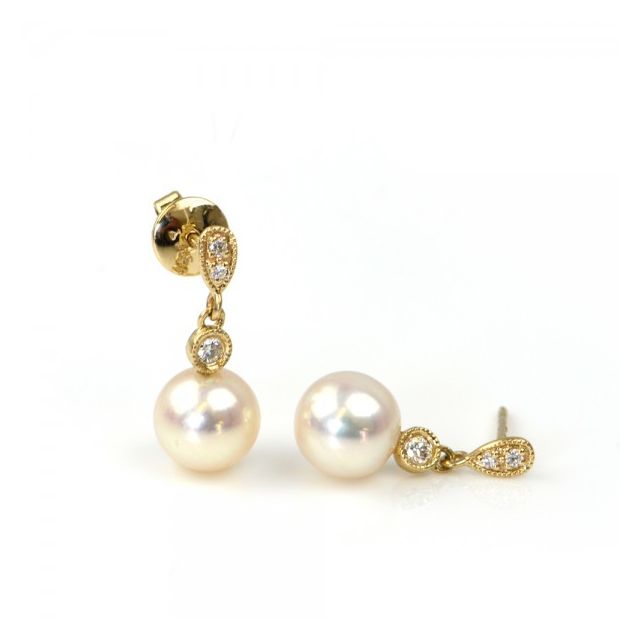 Edwardian Style Freshwater Pearl And Diamond Drop Earrings