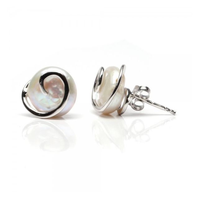 Silver & Freshwater Coin Pearl Earrings