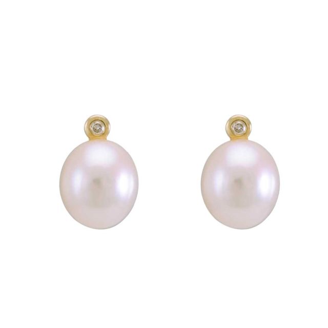 Freshwater Semi-baroque Pearl & Diamond Stud 9ct Earrings 
