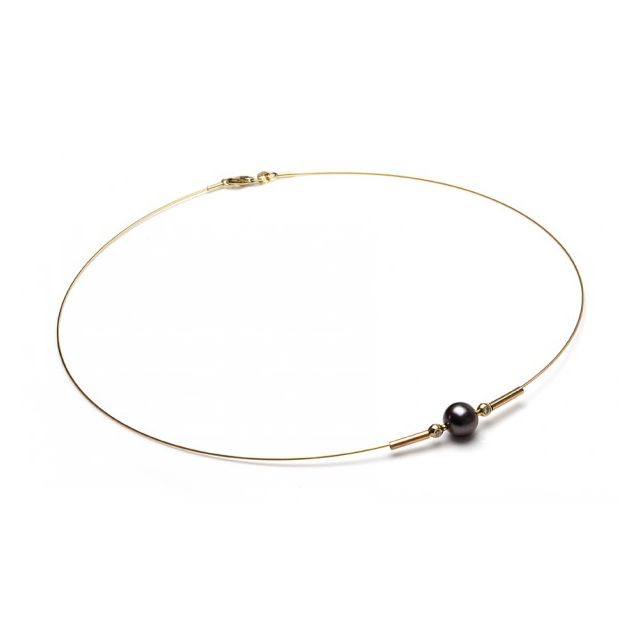 Freshwater Floating Pearl Cable Diamond Necklet  |  9ct Yellow Gold 