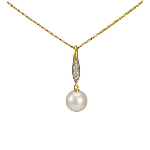 Elegant Edwardian design Japanese Akoya Pearl and Diamond Pendant.