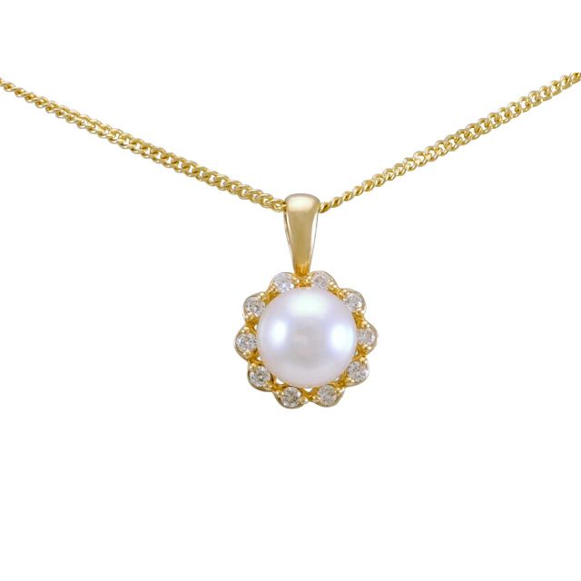 Freshwater Pearl & Diamond Dainty Cluster Pendant  |  9ct Gold