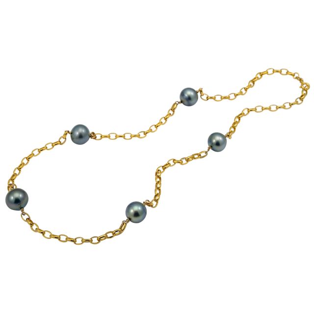 Tahitian Pearl and Oval Link Chain Necklace
