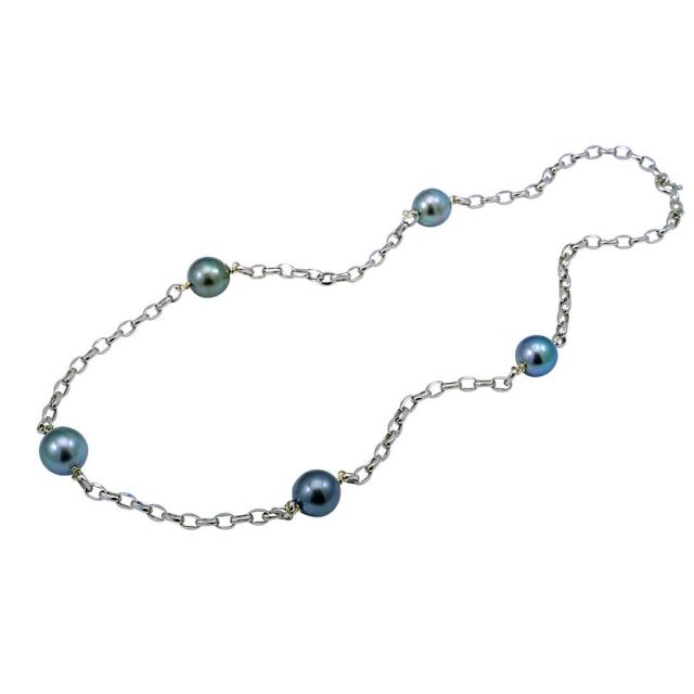 Tahitian Pearl And White Gold Oval Link Chain