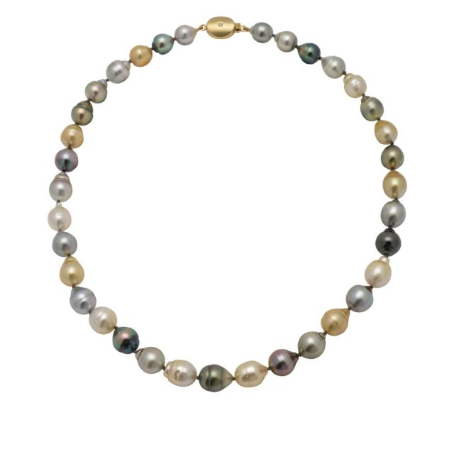 Tahitian Multi-Colour Baroque Necklace on 18ct Diamond Set Clasp