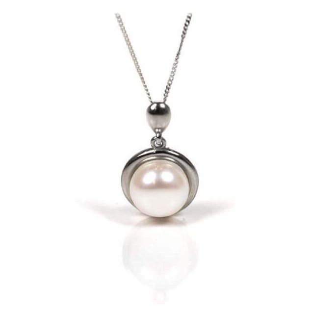 Freshwater Pearl plain Polished Surround Pendant | 9 ct White Gold