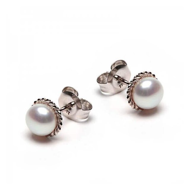 9ct white gold freshwater pearl roper edge earrings