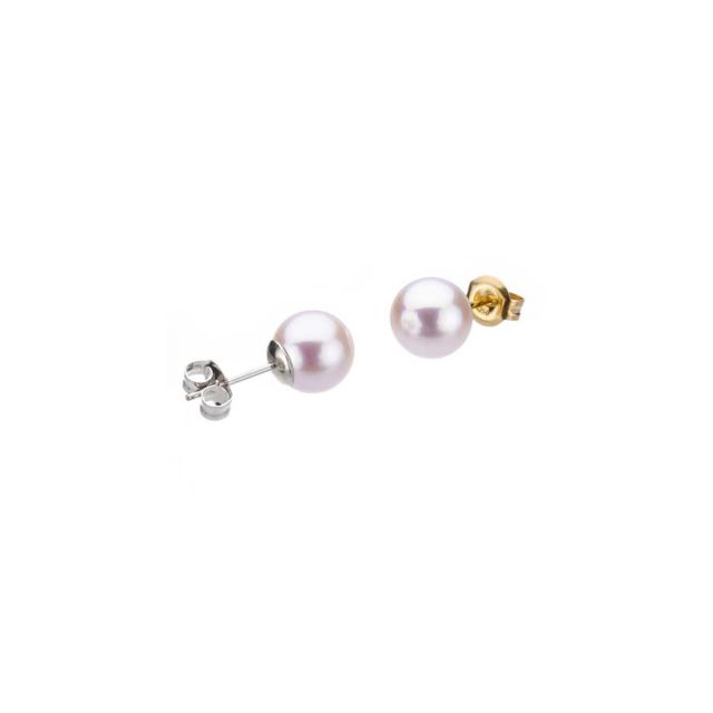 White Akoya Cultured Pearl 8/8.5mm Stud Earrings 