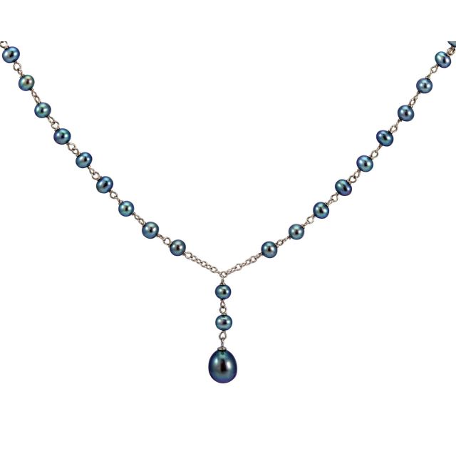 Black Freshwater Pearl & Chain Link Necklace  |  9ct Gold