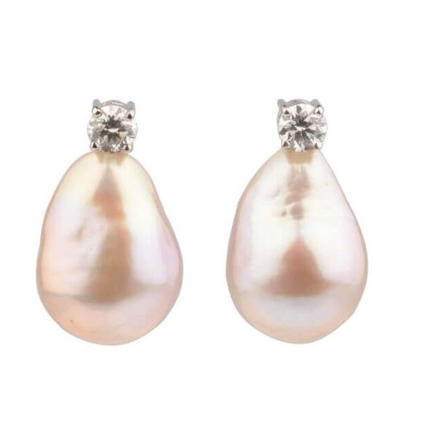 Baroque Freshwater Cultured Pearl and Diamond Earrings  |  18ct White Gold