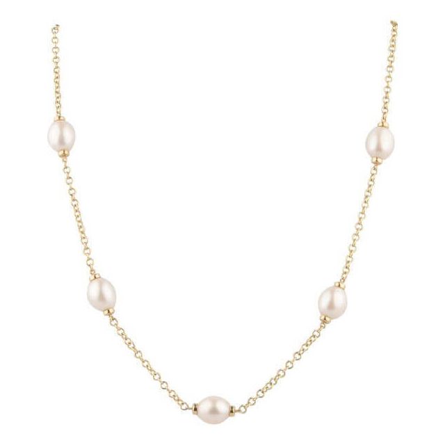 Freshwater Pearl and Chain "Mary Berry" Style Necklace | 9ct Gold 