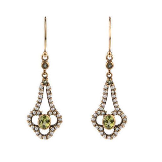 Antique Style Peridot & Seed Pearl Drop Earrings