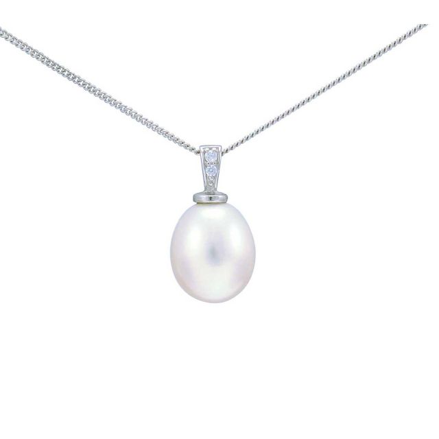 Freshwater Pearl & Grain Set Cubic Zirconia Pendant  |  Silver