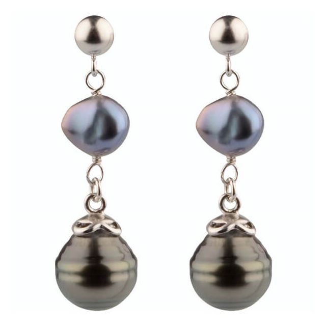 Tahitian Baroque & Freshwater Keshi Pearl Earrings | Silver