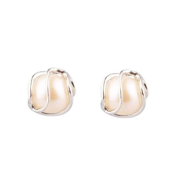Freshwater Cultured Pearl Cage Stud Earrings|Silver 