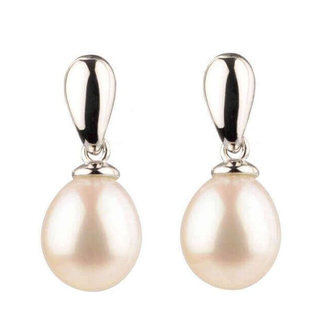 Freshwater Cultured Pearl Polished Pear-shape Drop Earrings  |  Silver 
