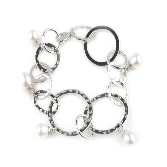 Silver Freshwater Cultured Pearl Circles Bracelet