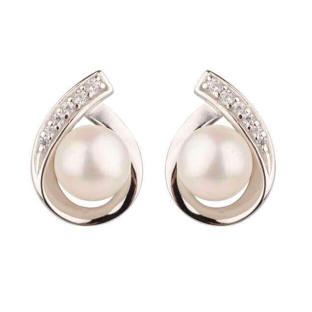 Freshwater Cultured Pearl & Cubic Zirconia Spiral Stud Earrings