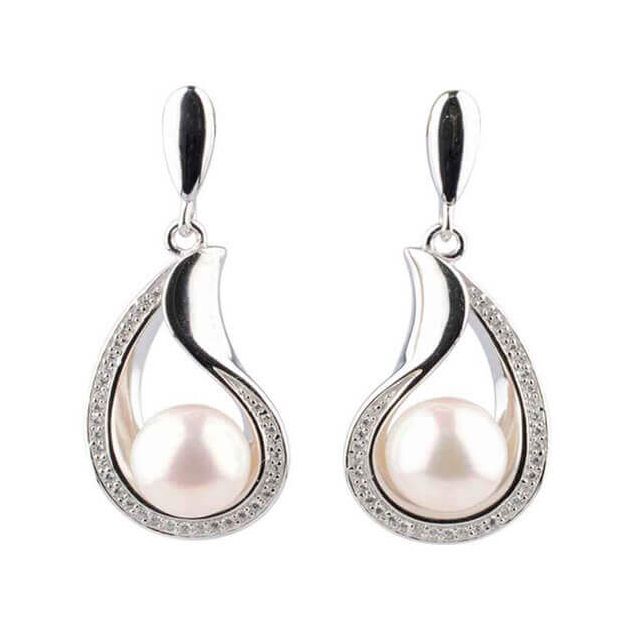 Freshwater Cultured Pearl & Cubic Zirconia Spiral Stud Earrings