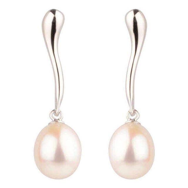  Freshwater Cultured Pearl Curved Drop Bar Earrings | Silver