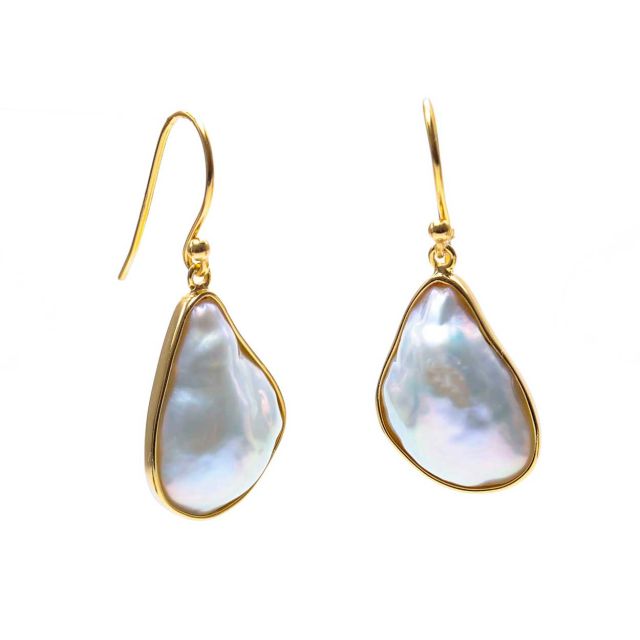 Freshwater Baroque Drop Hook Wire Earring  |  Silver Gilt