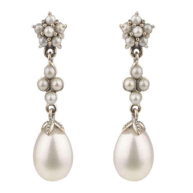  Seed & Freshwater Cultured Pearl Elegant Dropper Earrings  |  Silver