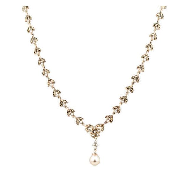  Antique Style Seed Pearl & Marcasite Necklace  |  Silver
