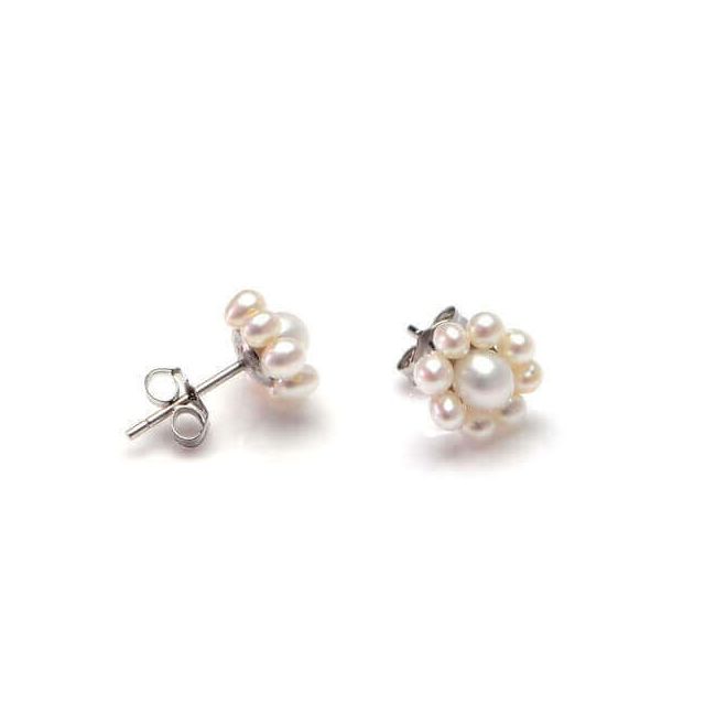 Freshwater Cultured Pearl Cluster Earrings  |  Silver