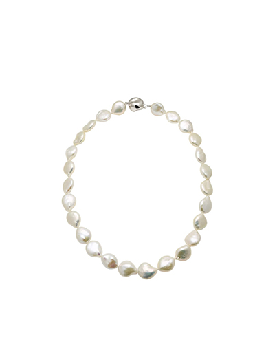 White Freshwater Baroque Coin Pearl Necklace | 13 to 14.5mm