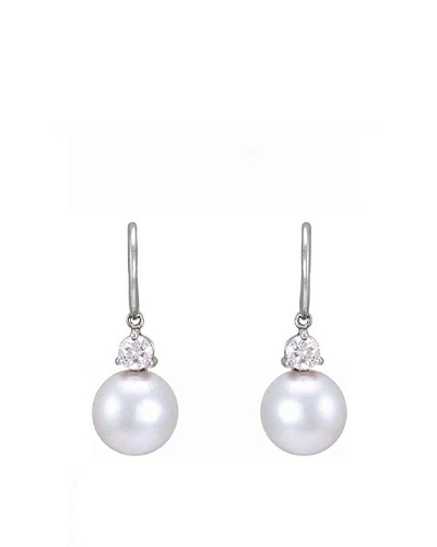 South Sea Pearl & Diamond 3 Claw Hook Wire Drop Earrings | 18ct White Gold
