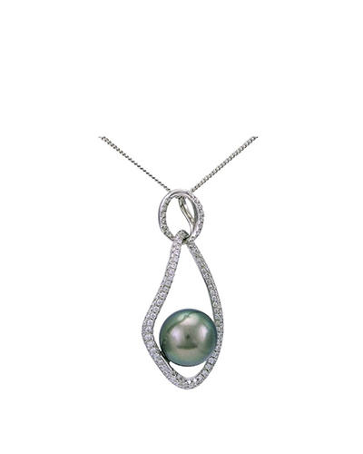 Contemporary Tahitian Pearl & Diamond Open-Work Loop Pendant | 18ct White Gold