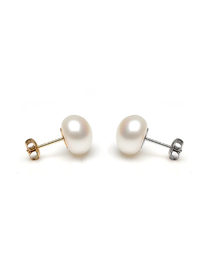 White Freshwater Bouton Stud Earrings | 11mm