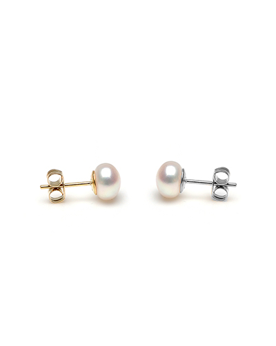White Freshwater Bouton Stud Earrings  7mm 
