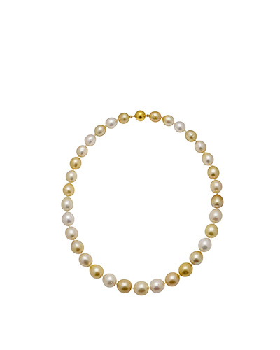 Gold And White South Sea Pearl Baroque Necklace 9.9 To 12.6mm