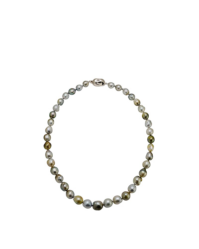 Tahitian Multi-Colour Baroque Pearl Necklace With Silver Baroque Clasp
