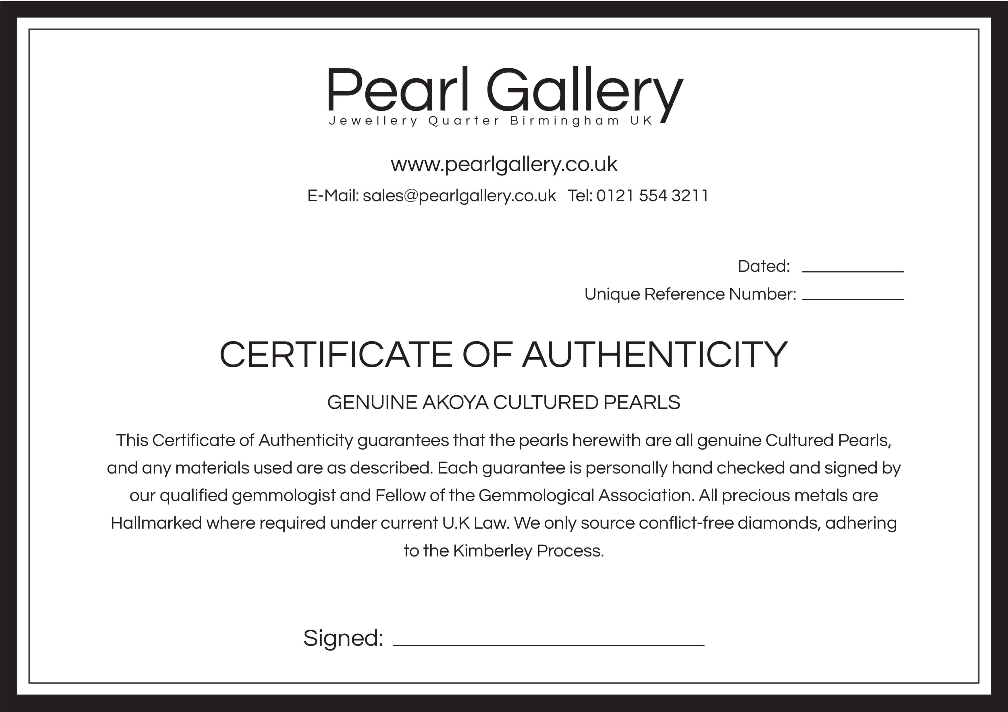 Akoya Pearl Certificate