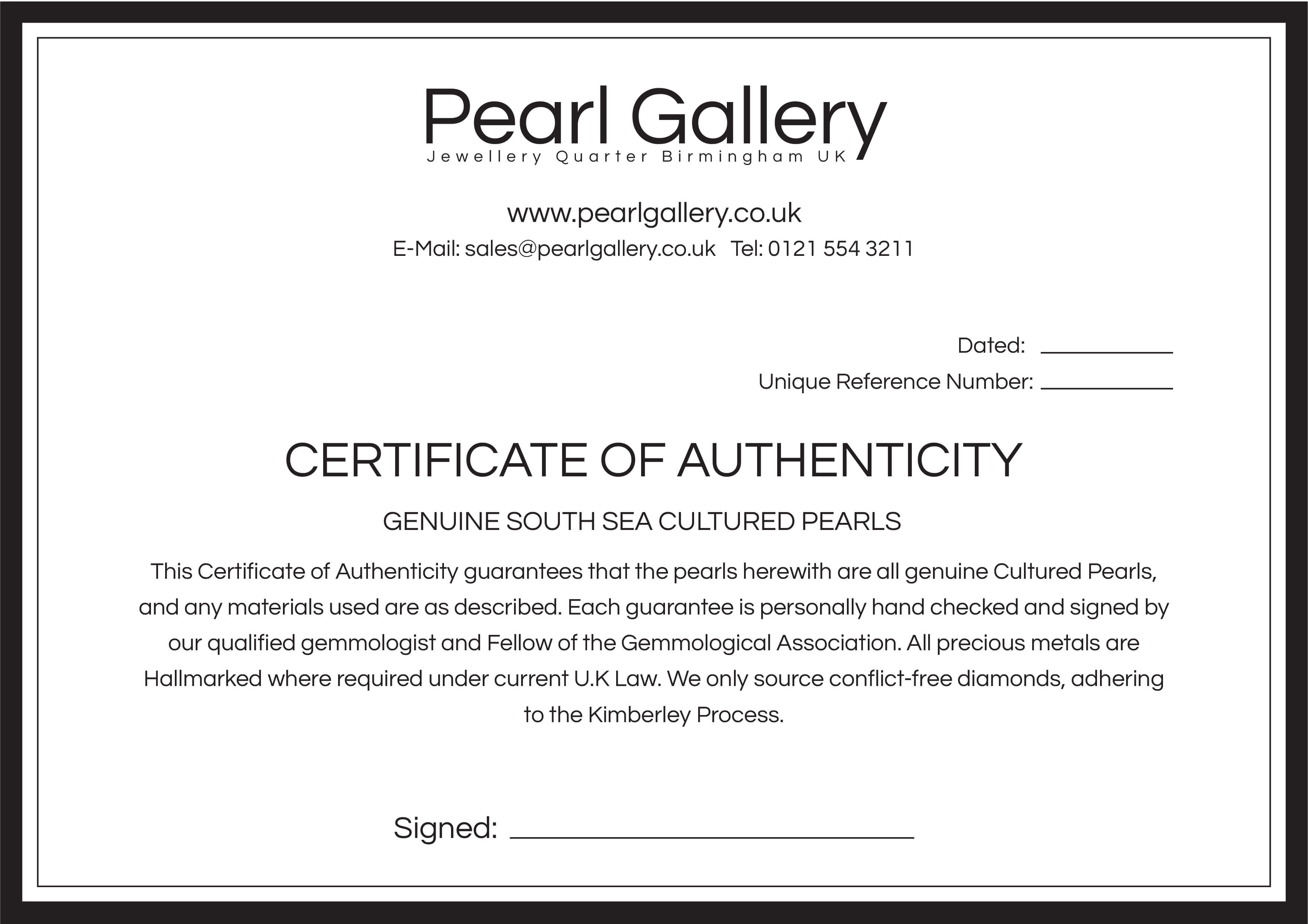 South Sea Pearl Certificate