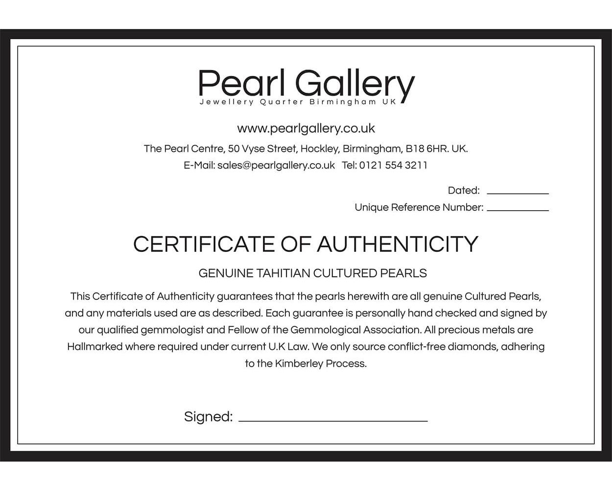 Tahitian Certificate of Authenticity