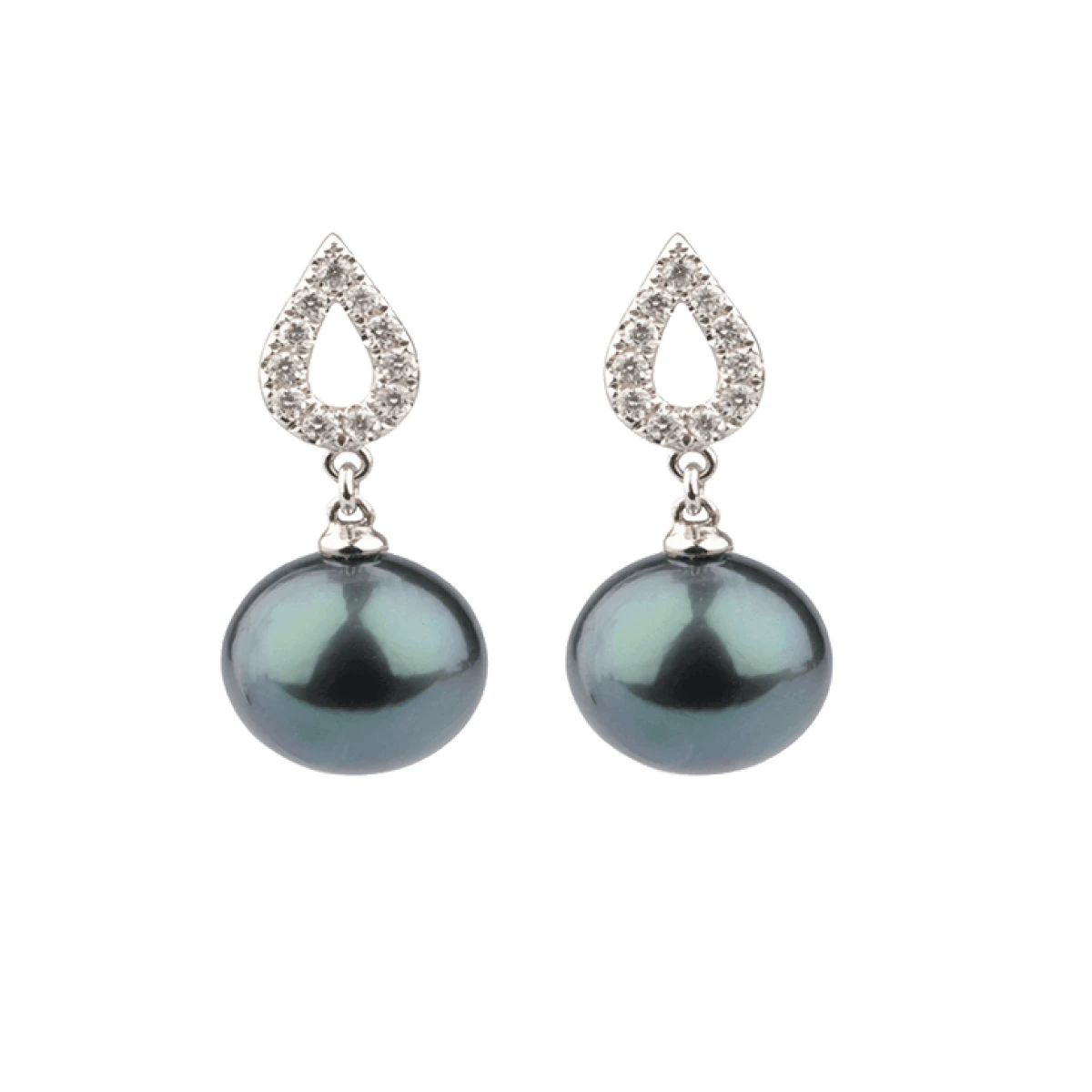 Tahitian Cultured Pearl & Diamond Openwork Motif Earrings  |  18ct White Gold 