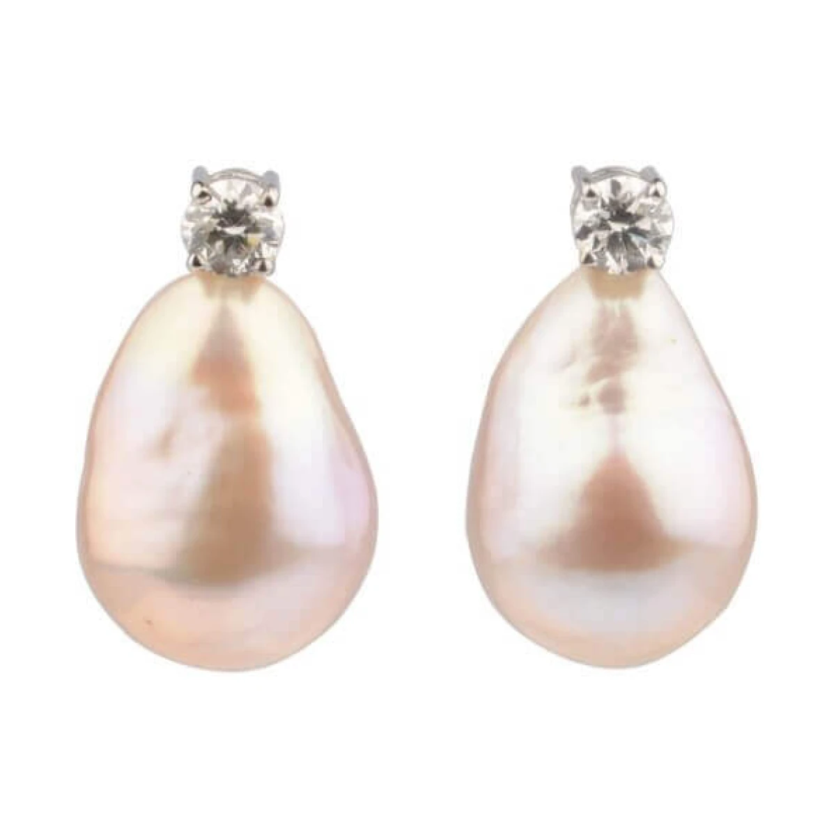 Baroque Freshwater Cultured Pearl and Diamond Earrings  |  18ct White Gold