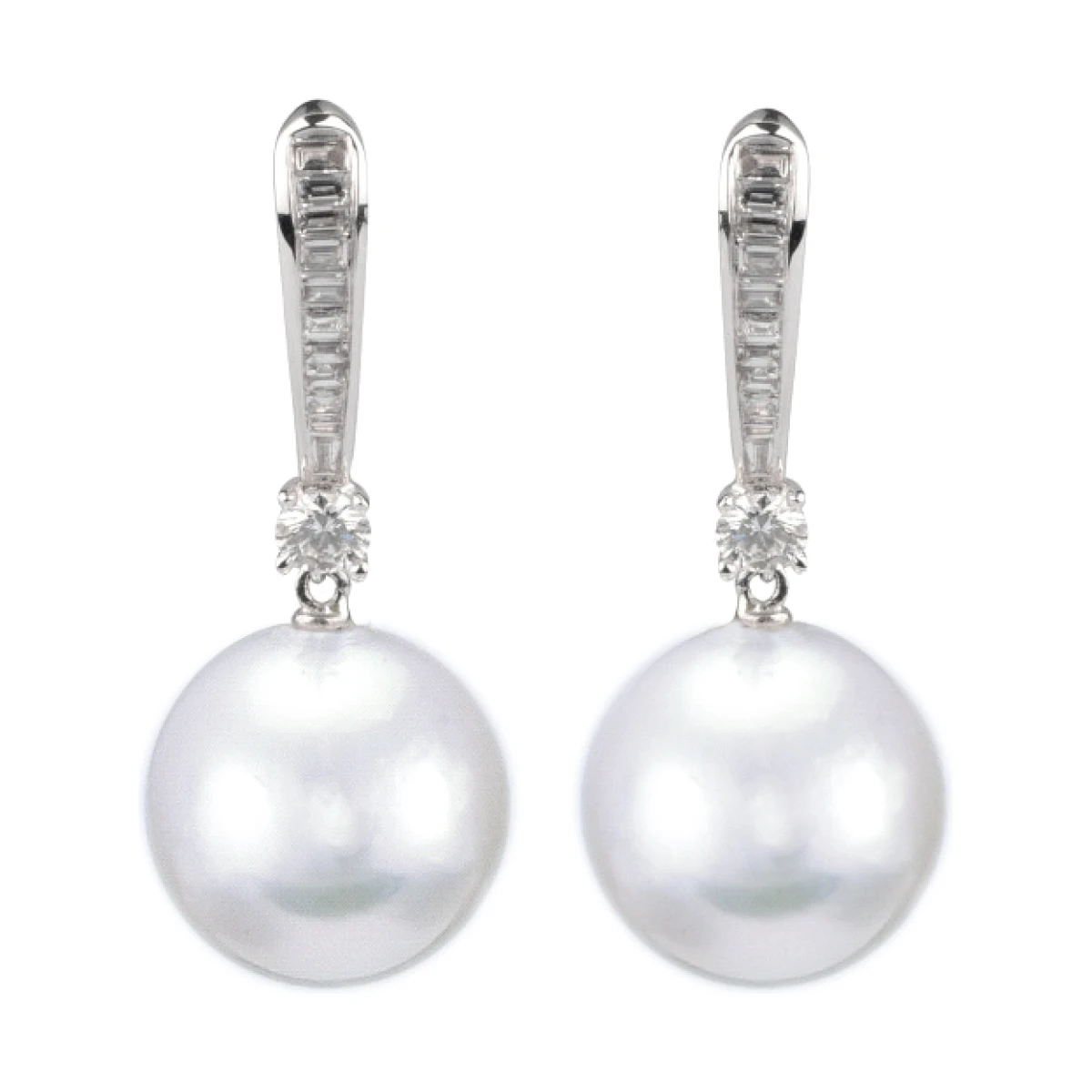 South Sea Cultured Pearl & Diamond Drop Earrings  |  18ct White Gold