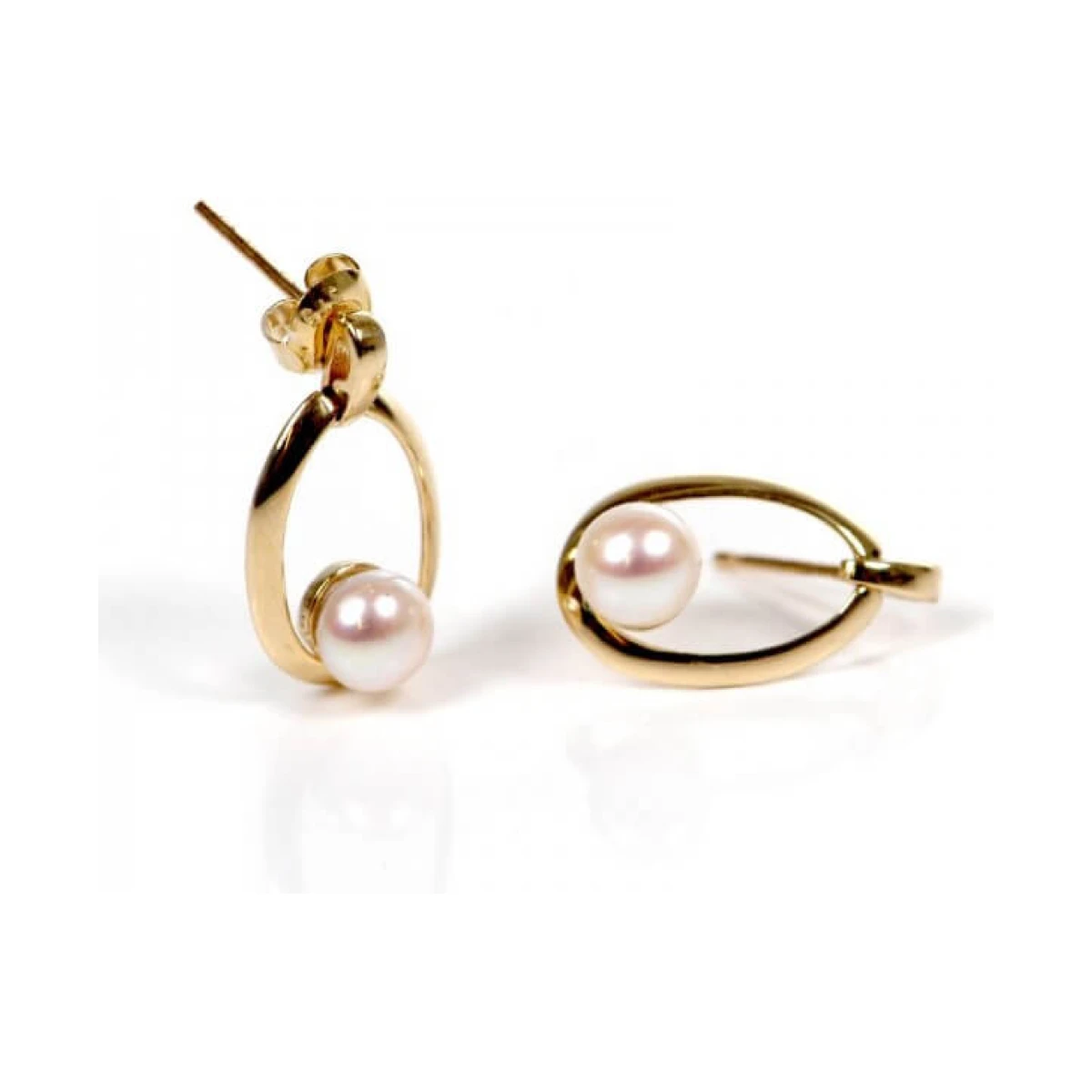 Oval Inset Pearl Drop Earrings  |  9ct Gold