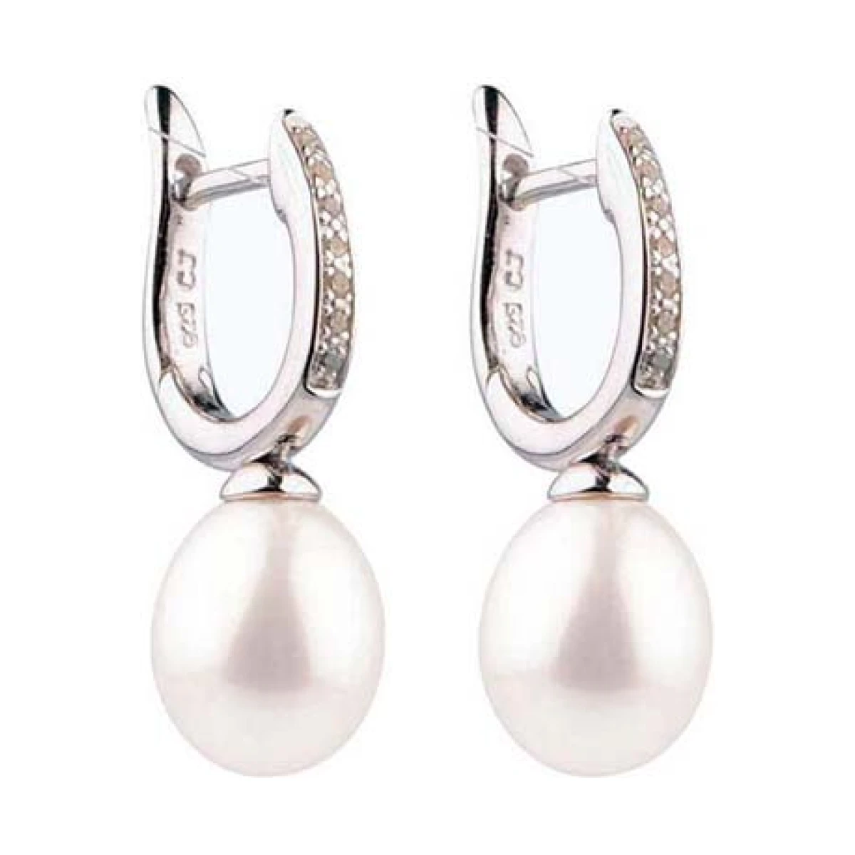 Freshwater Pearl & Cubic Zirconia Huggie Earring  |  Silver