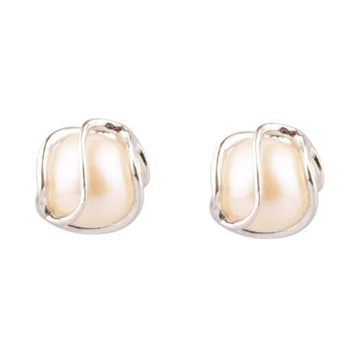 Freshwater Cultured Pearl Cage Stud Earrings  |  Silver 