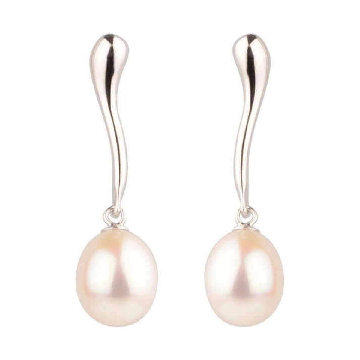 Freshwater Cultured Pearl Curved Drop Bar Earrings  |  Silver
